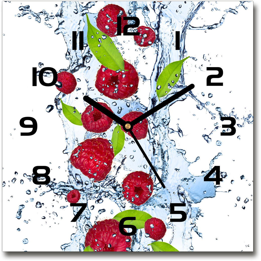 Zegar szklany kwadratowy Maliny i woda