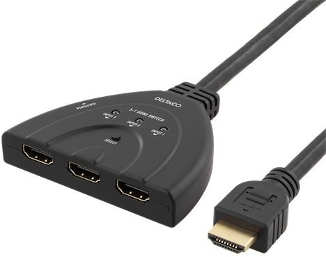 Deltaco HDMI-7044 wyjście HDMI Switch, 3 wejścia do 1, 4 K w kolorze czarnym 60 HZ,,,,, 7.1 HDMI-7044