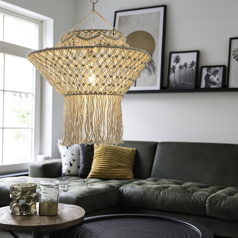 QAZQA Wiejska lampa wisząca makrama 90 cm - sznurek