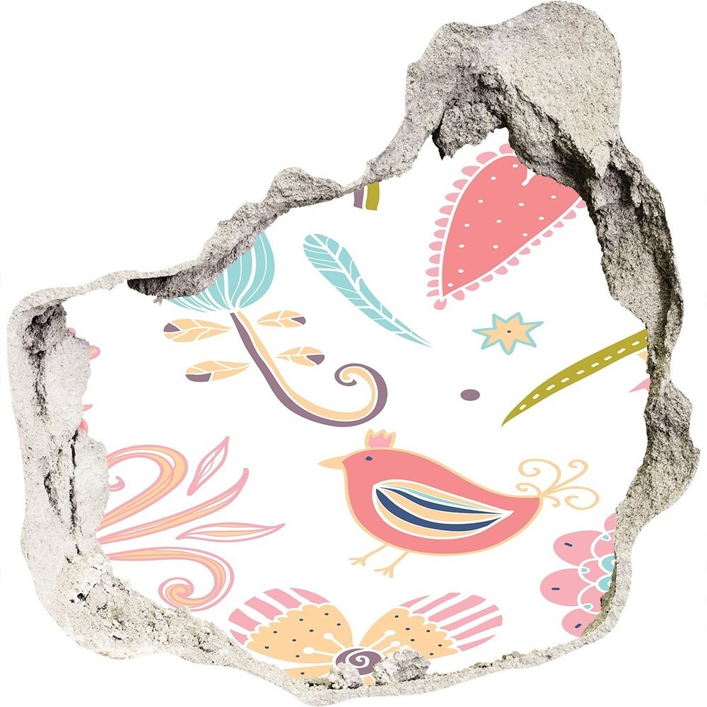 Wallmuralia.pl Dziura 3d fototapeta naklejka Kwiaty i ptaki