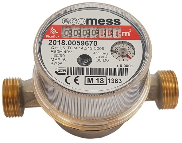 Ecomess Wodomierz do ciepłej wody Ecomess Picoflux 1/2  1,6 m3/h WOEJS1,6-CW