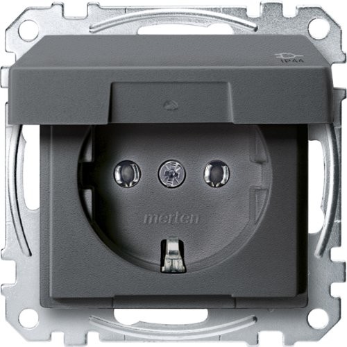 Merten meg2314  0414 gniazdo wtykowe z zestykiem ochronnym z pokrywą na zawiasach, IP44, zaciski BRS, gniazd, antracyt, system M MEG2314-0414