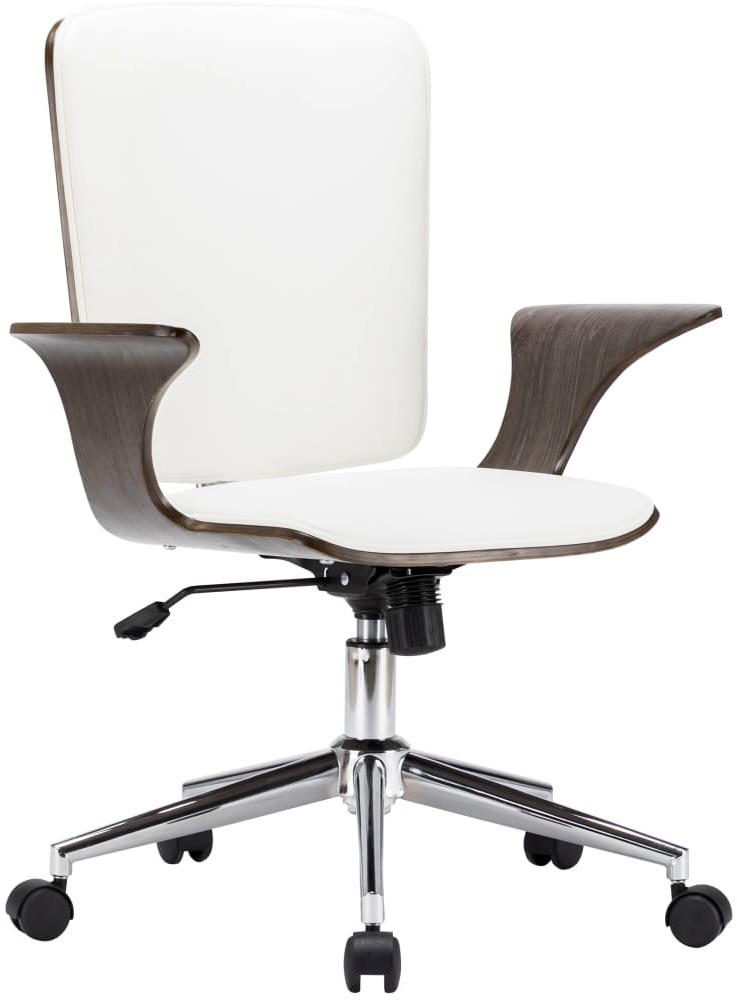 vidaXL Obrotowe krzesło biurowe, białe, sztuczna skóra i gięte drewno