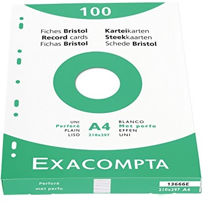 Exacompta 13666e fiszek A4 cięcia podłużnego z otworami 100 sztuk białe 13666E