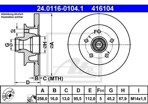 ATE TARCZA HAM 24.0116-0104.1 VW TRANSPORTER T3 1.6TD 84-92, 1.7D 89-92, 2.1 86-92  24.0116-0104.1