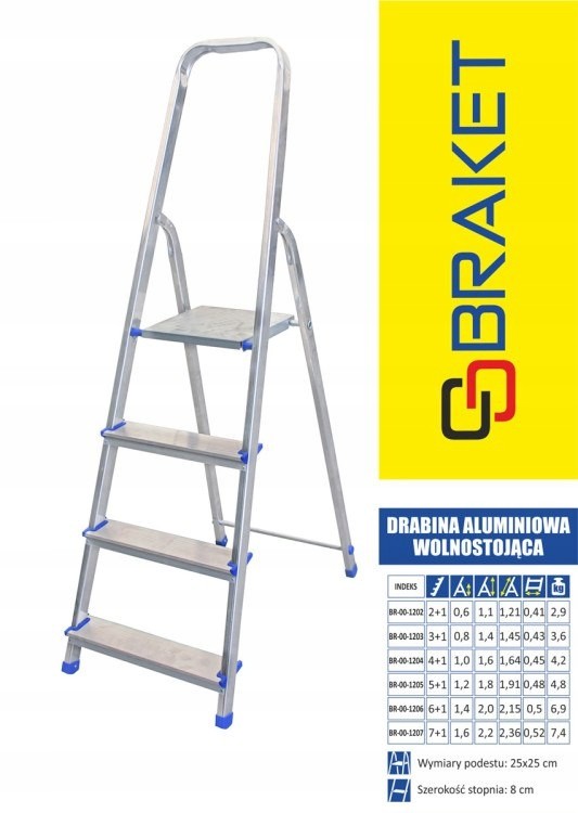 Drabina Aluminiowa Wolnostojąca 164CM 4 Stopnie +