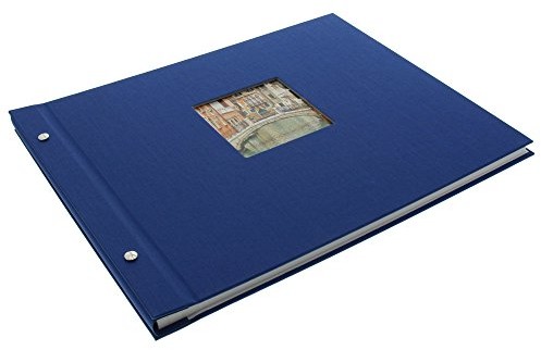 Goldbuch Bella Vista złota księga, album nitowany 30 x 25 x 2 cm, 40 białych stron z pergaminem, z wycięciami, możliwość rozbudowy, len, niebieski, 39x31 cm 28 895