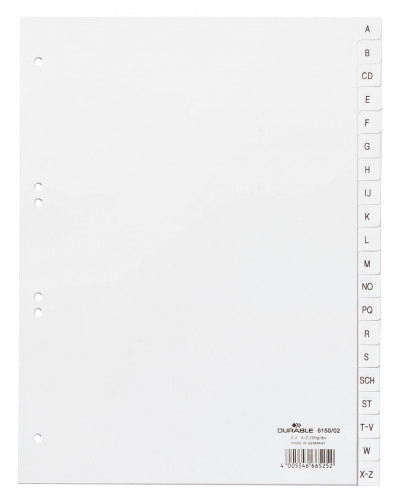 DURABLE Przekładki do segregatora A-Z A4 20 stron białe 6150-02