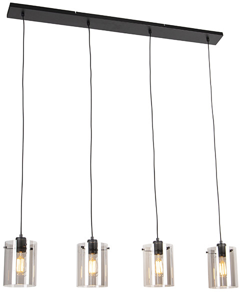 QAZQA Design hanglamp zwart met smoke glas 4-lichts - Dome 102220