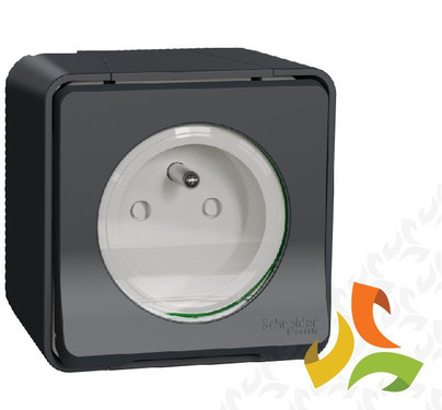 Schneider Electric MUREVA STYL Gniazdo 1 pojedyncze z uziemieniem 2P+PE (zaciski śrubowe) IP55 antracyt MUR36030 MUR36030/SCH