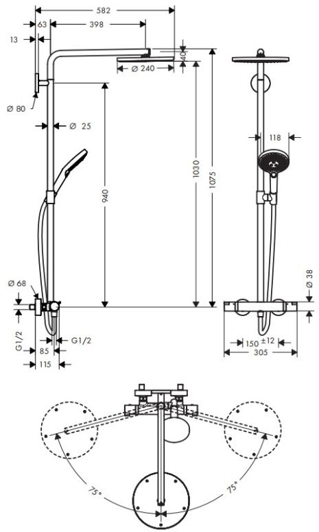 Hansgrohe Raindance Select S 240 1jet P Zestaw prysznicowy natynkowy termostatyczny z deszczownicą 24 cm chrom 27633000
