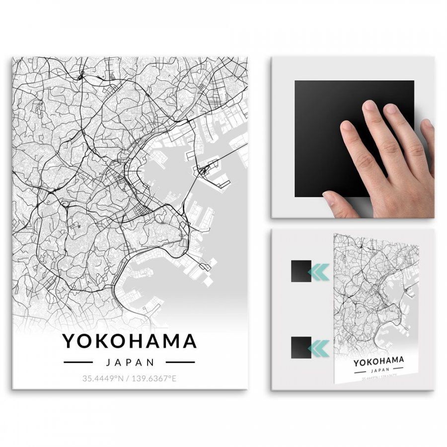 Pix4home Plakat metalowy Mapa B&W Jokohama M POS-M-03452