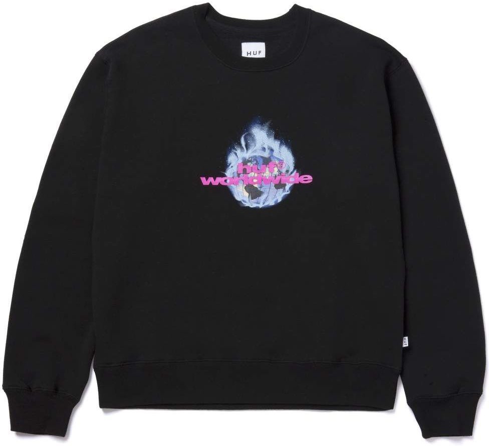 HUF bluza damska HUF GLOBAL WARNING CREW Black