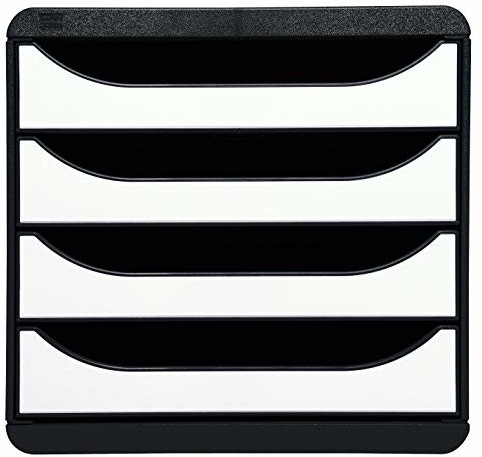 Exacompta Exacompta 3104213D organizer Premium Big Box 4 szuflady o dużej pojemności pojemnik na dokumenty A4+ dla większej ilości miejsca na biurku szafka biało-czarna 3104213D