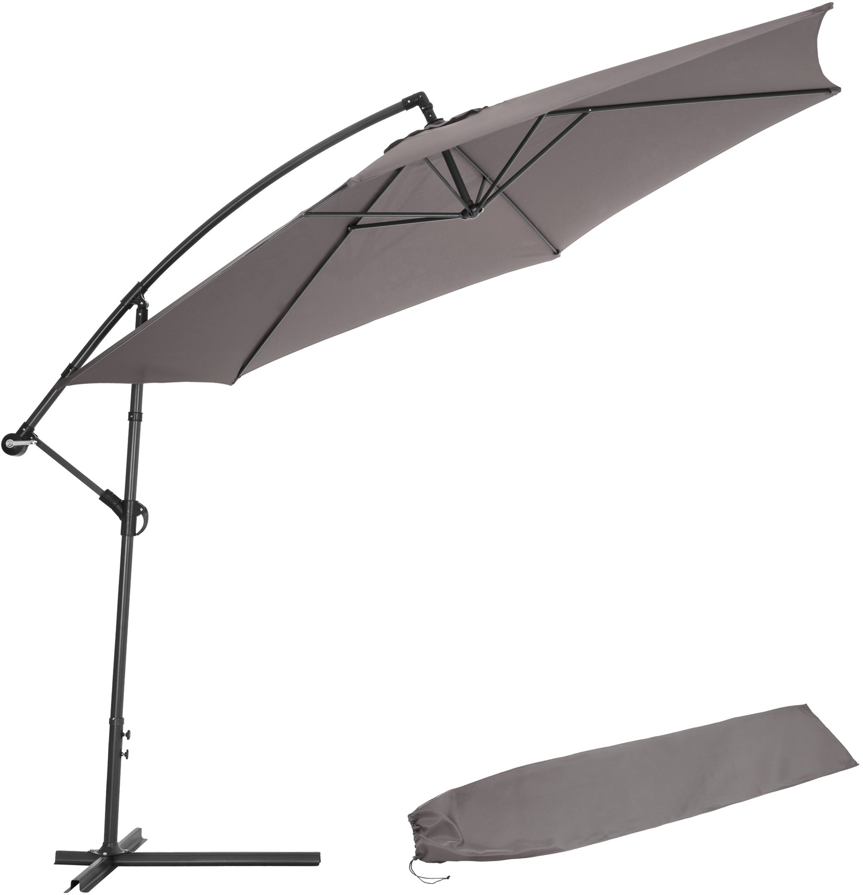 tectake Parasol ogrodowy 350cm z pokrowcem - szary 403428