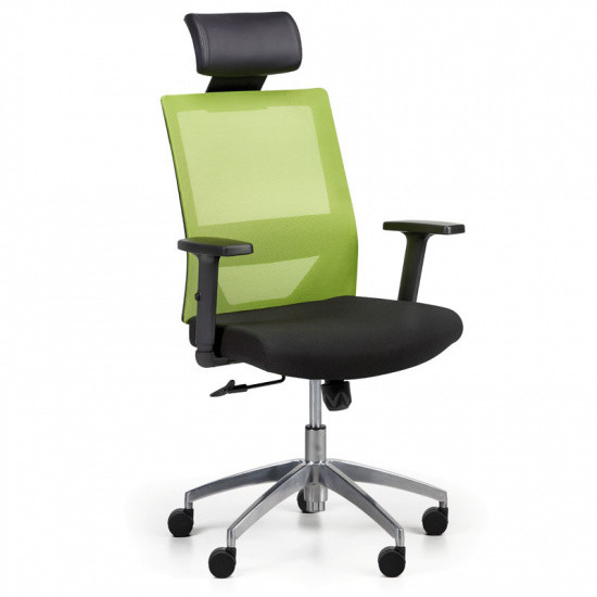 B2B Partner Krzesło biurowe z oparciem z siatki WOLF II, regulowane podłokietniki, aluminiowy krzyżak, kolor zielony 407065