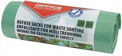 Office products OFFICE PRODUCTS Worki na śmieci domowe do segregacji szkła, mocne (LDPE), 120l, 10szt., zielone 22025232-02