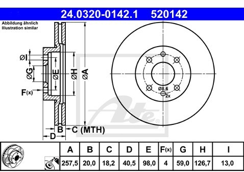 ATE TARCZA HAM POWER DISC 24.0320-0142.1 FIAT STRADA 1.3D MJ 06-/ ALFA 145 1.9JTD 99-01  24.0320-0142.1