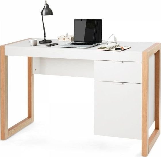 Costway Biurko  Biurko loftowe z 2 szufladami HW65885WH