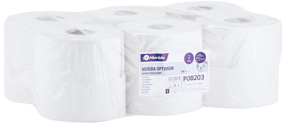 Merida Papier toaletowy Optimum 12 szt 2 warstwy 140 m średnica 19 cm biały makulatura POB203