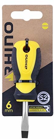 Rhino Rhino - Mini śrubokręt płaski 6 x 25 mm - Płaski śrubokręt kciukowy - ostrze ze ze stali S2 - Ergonomiczny uchwyt - magnetyczny ustnik - Dożywotnia gwarancja - Dostępne różne rozmiary 15312