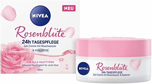 NIVEA Nivea kwiat róży 24h pielęgnacja dzienna (50 ml), pielęgnacja twarzy wodą różaną i kwasem hialuronowym, lekki krem żelowy zapewnia gładką, delikatną skórę