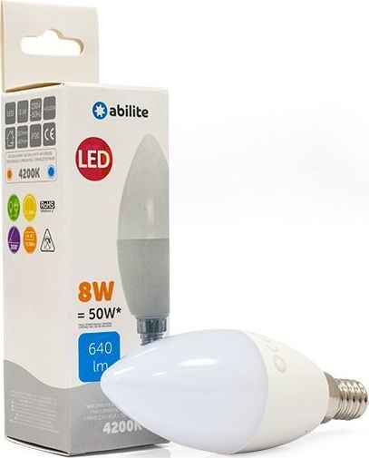 Abilite ŻARÓWKA LED ŚWIECZKA MLECZNA B.NEUTRALNA E14 8W/230V 640LM C37
