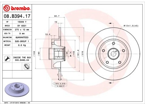 BREMBO Tarcza hamulcowa 08.B394.17