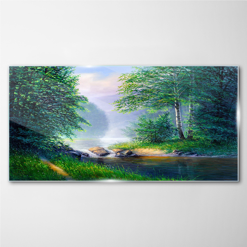 PL Coloray Obraz na Szkle las rzeka krajobraz 120x60cm