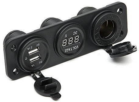 Autostyle AUTOSTYLE EC-SA269 wbudowany adapter USB 3 w 1 2 x USB 5 V-2,1 A i 1 A / woltomierz / zapalniczka samochodowa / wejście 12 V-24 V, czarny