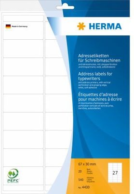 Herma Adressetik. 67x30 mm Papier matt Ecken rund 540 St. - 4430