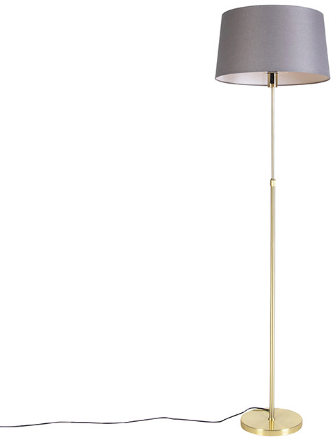 QAZQA Złota lampa podłogowa z lnianym odcieniem ciemnoszarym 45 cm - Parte 98555