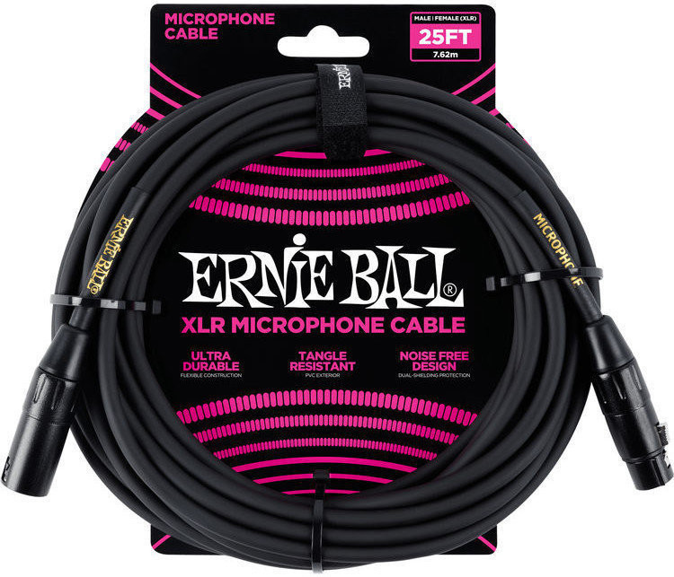XLR Ernie Ball Ernie Ball 25' Male/Female Mic Cable Black