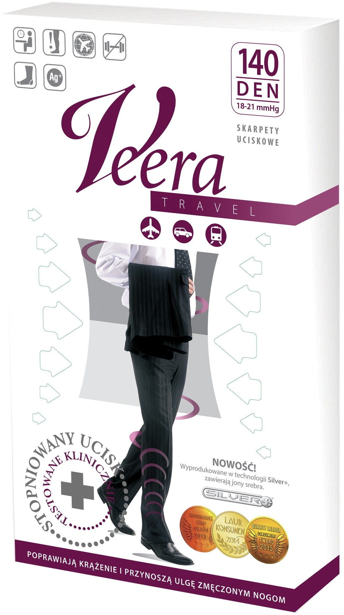 Veera Silver Podkolanówki uciskowe dla mężczyzn for man Travel 140 DEN L Szary |   NN-SVE-OWDS-007
