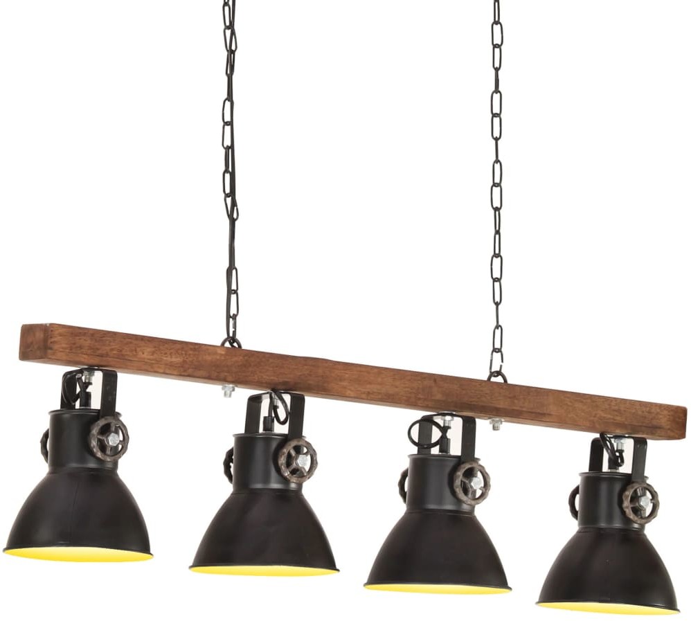 vidaXL Industrialna lampa sufitowa, czarna, E27, drewno mango 320523