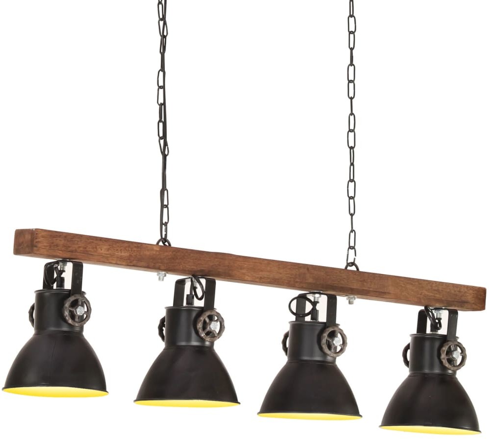 vidaXL Industrialna lampa sufitowa, czarna, E27, drewno mango 320523