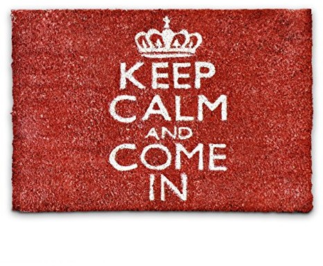 Relaxdays wycieraczka kokosowa z napisem Keep calm and come in, 40x60 cm, spodnia strona z antypoślizgową warstwą PCW, do pomieszczeń i na zewnątrz, czerwona 10016779