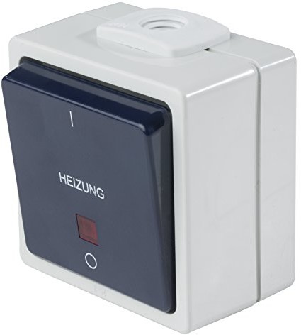 Legrand Schwabe ogrzewanie not podświetlany włącznik z przewodem 2 wprowadzeniami obszar na zewnątrz, stopień ochrony IP 54, szary, 62454