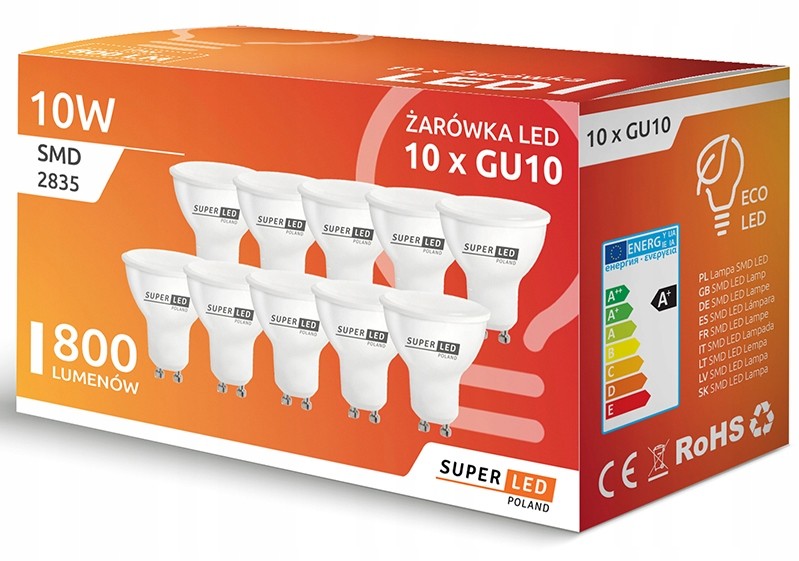 10x Żarówka Led GU10 10W 800lm Niemrugająca