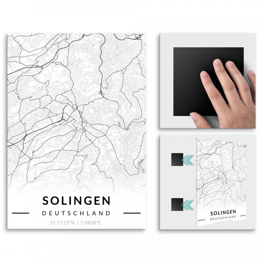 Pix4home Plakat metalowy Mapa B&W Solingen L POS-L-03288