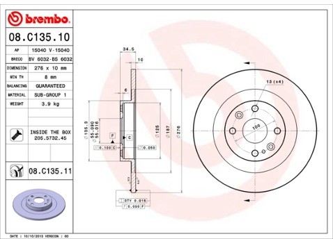 BREMBO Tarcza hamulcowa 08.C135.11