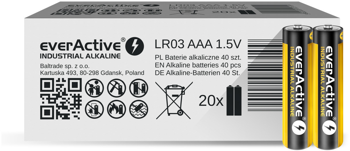EverActive 40 x baterie alkaliczne Industrial LR03 AAA pakowane w zgrzewki shrink po 2szt