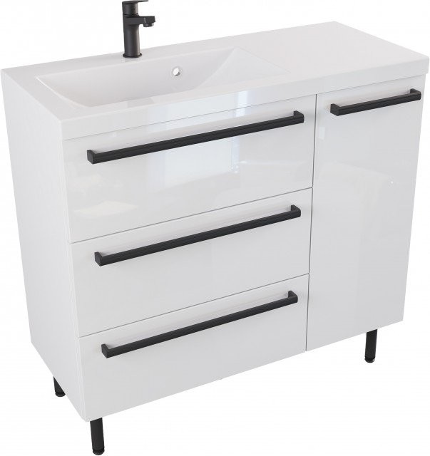 Furni Szafka Umywalkowa Stojąca w stylu Loft ATHOS 90 cm L - Uchwyt Czarny Mat ATH UM ST 90 L UC
