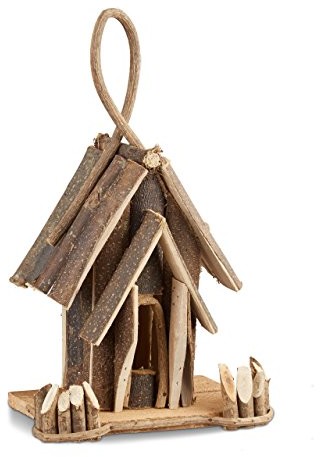 Relaxdays domek dla ptaków dekoracja, drewno domek dla ptaków z zawieszeniem, ręcznie wykonana willa ptasia, dekorację na balkon, naturalny, 14 x 22 x 35 cm 10021104