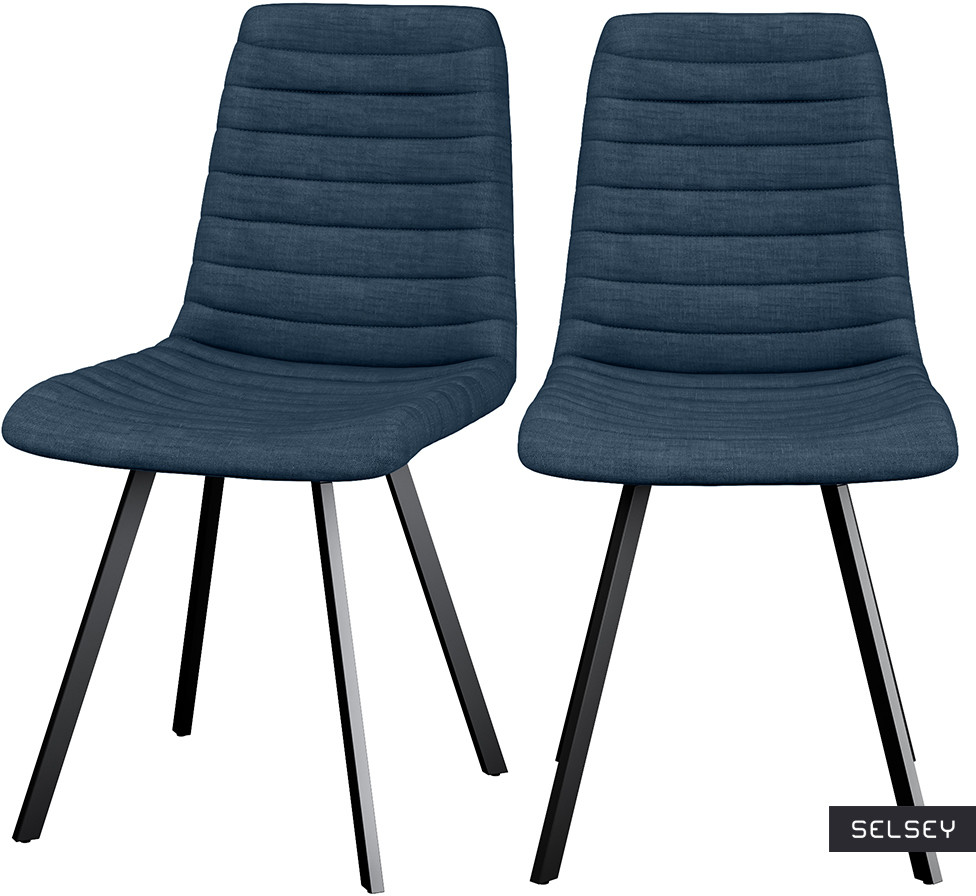 SELSEY Zestaw dwóch krzeseł tapicerowanych Kimmy granatowe na metalowych czarnych nogac