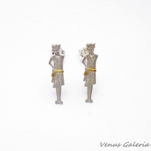 Kolczyki srebrne - Małe damy retro białe na sztyftach 1907