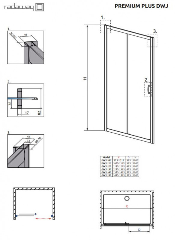 Radaway Premium Plus DWJ Drzwi prysznicowe 120x190 cm profile chrom szkło fabric 33313-01-06N