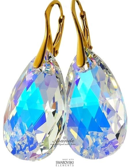 Swarovski duże kolczyki AURORA ZŁOTE SREBRO