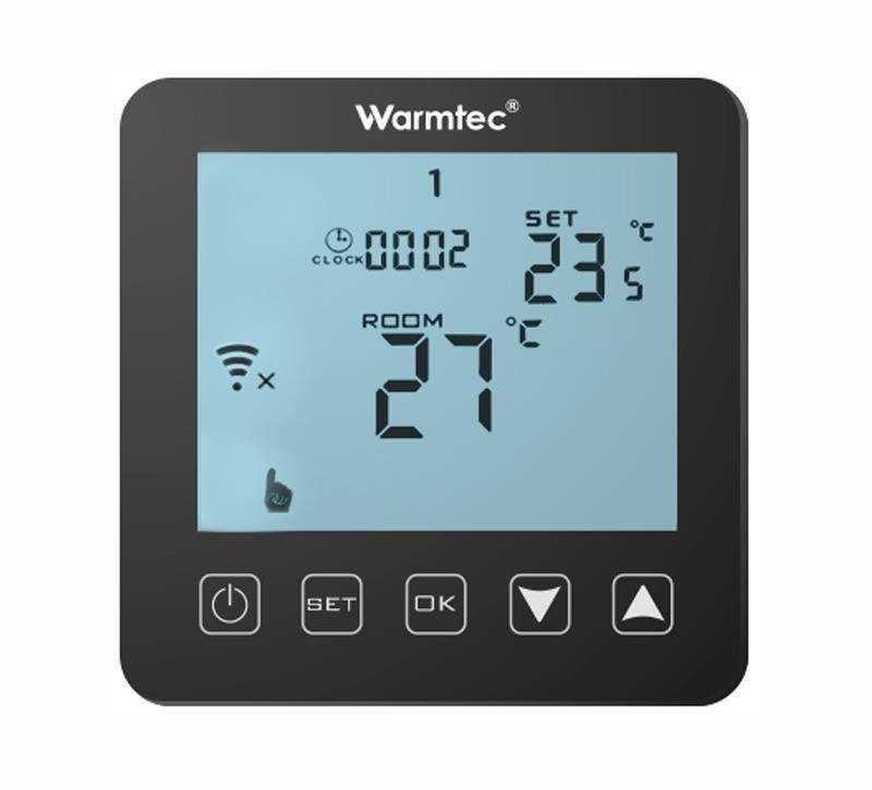 Warmtec Regulator temperatury PRT-01 Wi-Fi beznapięciowy czarny podtynkowy programowalny czujnik powietrzny i podłogowy PRT01I-CZ