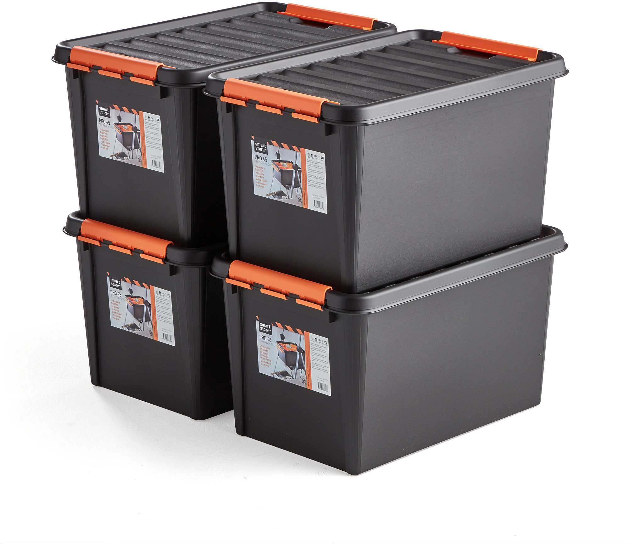 AJ Produkty Platikowy pojemnik z pokrywą, 50 L, 4 szt., 590x390x345 mm, czarny